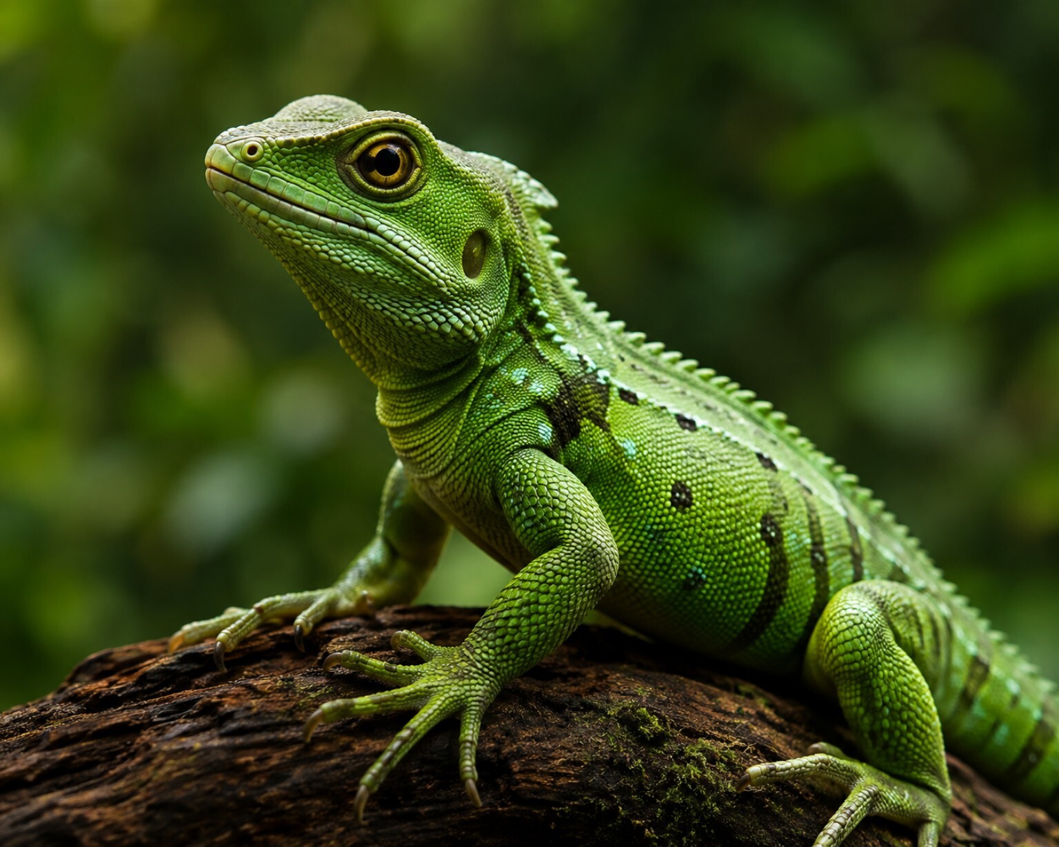 Green lizard resting on a tree branch