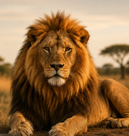 Lion resting in the African savanna