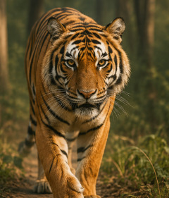Tiger walking through a forest in its natural habitat