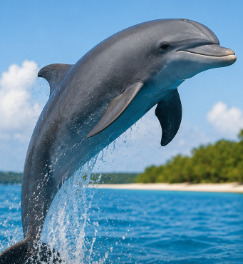 Dolphin jumping out of the ocean in its natural habitat