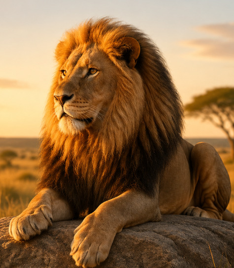 Majestic lion resting in the African savanna