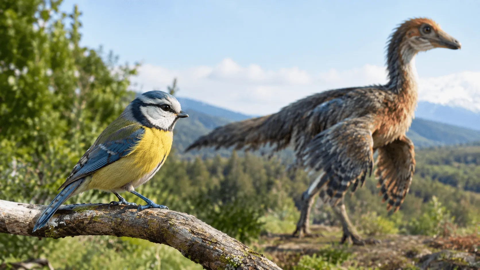 Are birds reptiles? A modern bird and feathered dinosaur showing their evolutionary connection