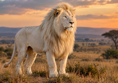 White lion standing in the African savanna